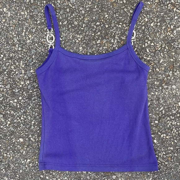 Biker Metal Y2K Vintage Purple Tank top size Large Self Bra Crop Top - Picture 4 of 5